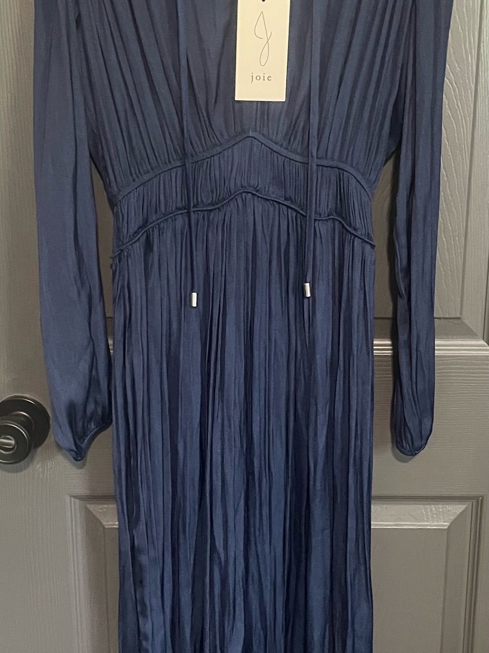 Joie Deep Navy Long-Sleeve Pleated Maxi Dress